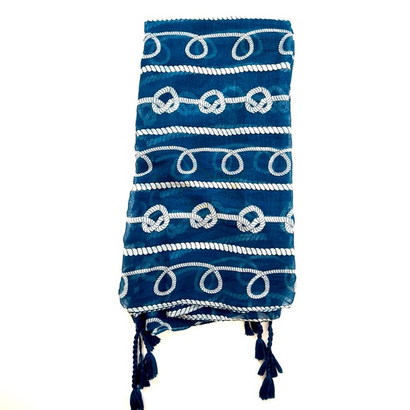 Nautical Blue and White Scarf/Beach Coverup with Tassels - Picture 10 of 10